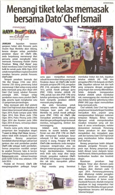 Menangi tiket kelas memasak bersama Dato&#039; Chef Ismail