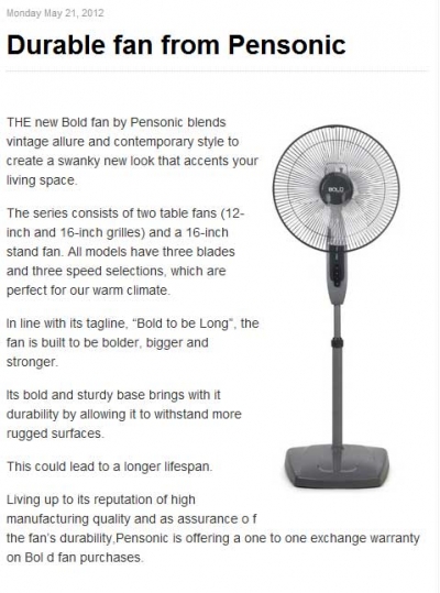Durable fan from Pensonic