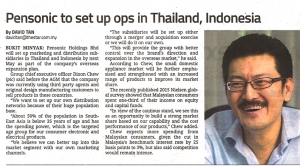 Pensonic to set up OPS in Thailand, Indonesia