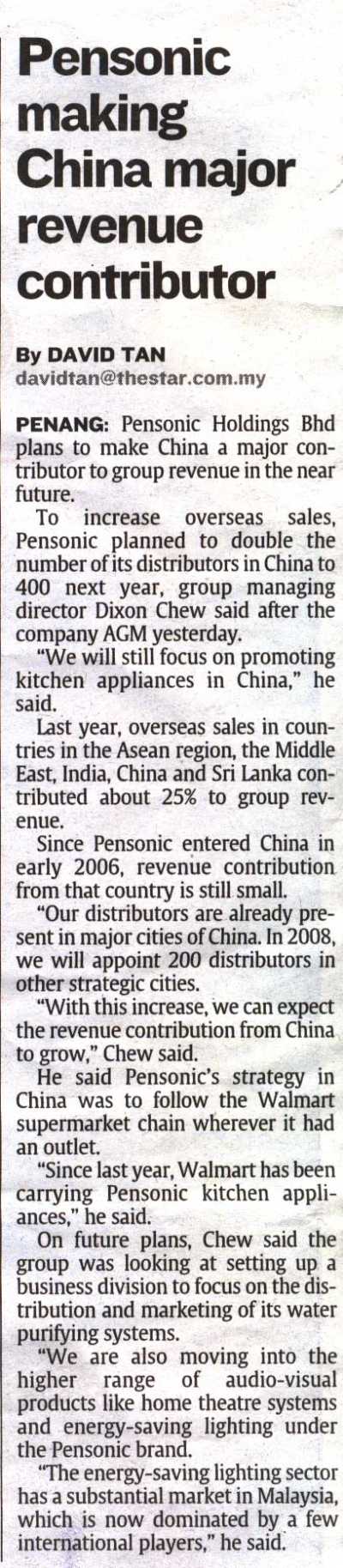 Pensonic making China major revenue contributor